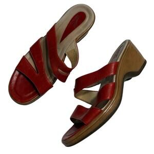 Dansko Sandals Womens 40 Avril Slide Red Leather Slip On Wedge Open Toe 9.5-10